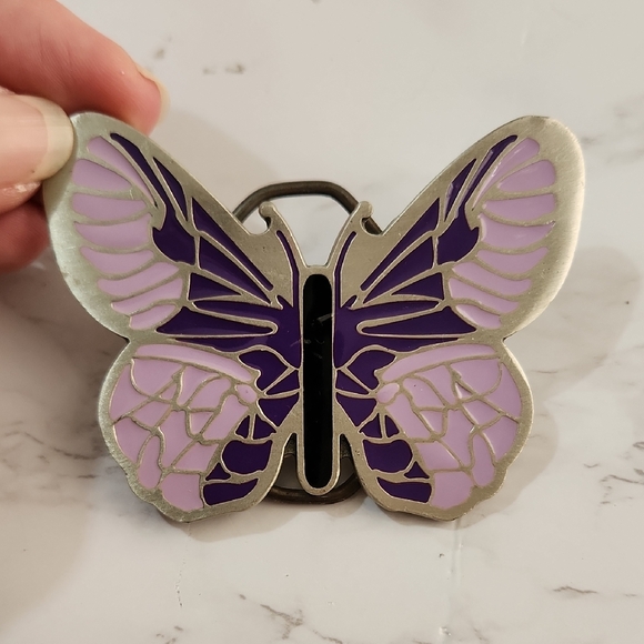 Great American Leatherworks Accessories - Purple and Silver Fine Pewter Butterfly Belt Buckle